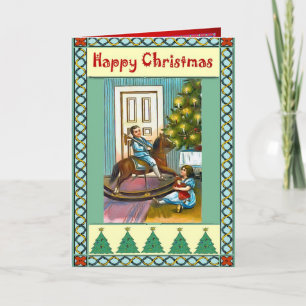 Cartes Pour Fêtes Annuelles Noël avec un cheval à bascule