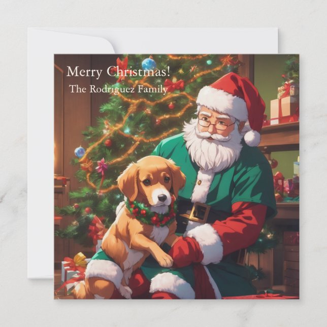 Cartes Pour Fêtes Annuelles Noël avec un chien heureux (Devant)