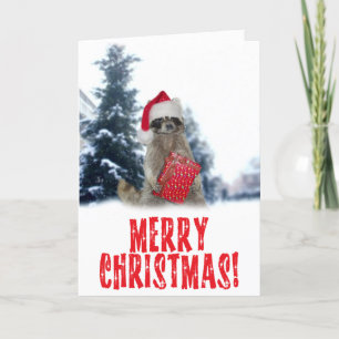 Cartes Pour Fêtes Annuelles Noël Bandit Raccoon avec présent
