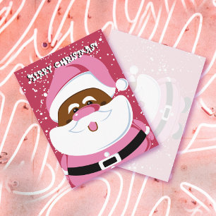 Cartes Pour Fêtes Annuelles Noël beau rose Afro-Américain Père Noël