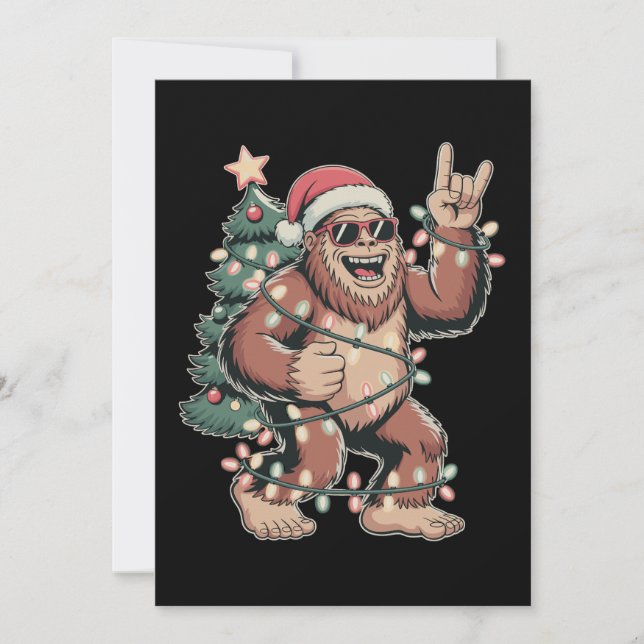 Cartes Pour Fêtes Annuelles Noël Bigfoot Sasquatch Chapeau de Père Noël Arbre  (Devant)