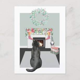 Cartes Pour Fêtes Annuelles Noël Black Labrador Chien Cheminée scène