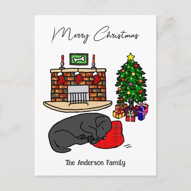 Cartes Pour Fêtes Annuelles Noël Black Labrador Dormait (Devant)