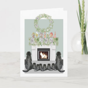 Cartes Pour Fêtes Annuelles Noël Black Labrador Famille Cheminée Scène