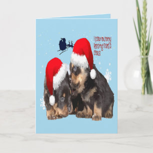Cartes Pour Fêtes Annuelles Noël blanc avec un chiot et le traîneau du Père No