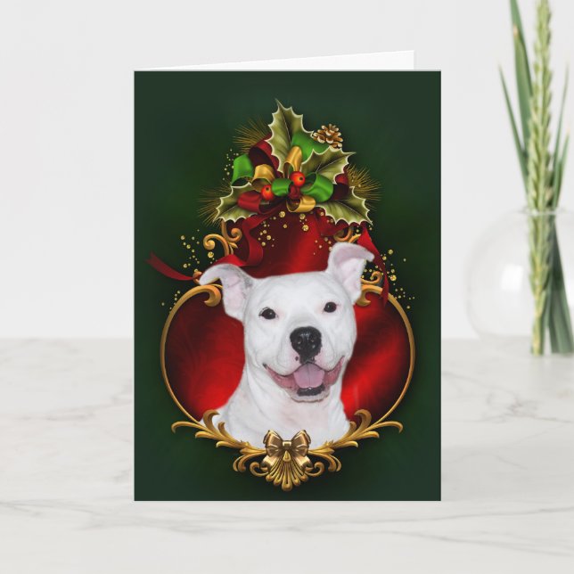 Cartes Pour Fêtes Annuelles Noël blanc de pitbull (Devant)
