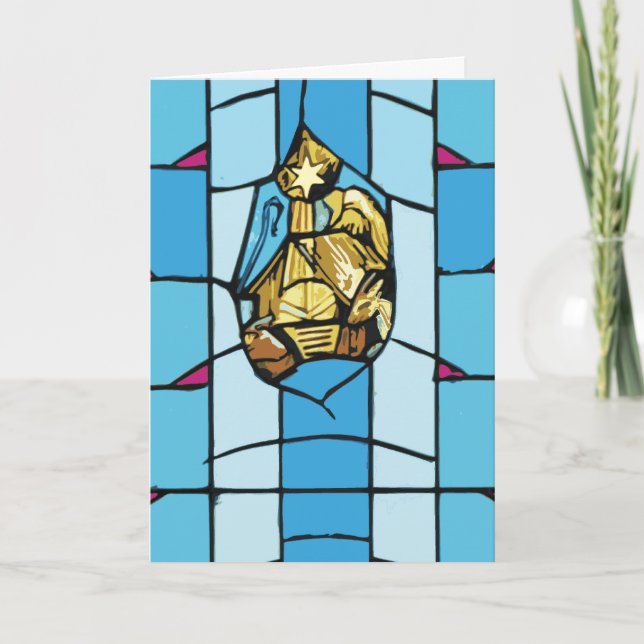 Cartes Pour Fêtes Annuelles Noël bleu en verre souillé de bourdonnement de (Devant)