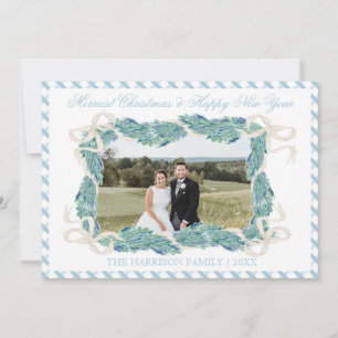 Cartes Pour Fêtes Annuelles Noël Bleu En vichy Garland Vintage Horizontal