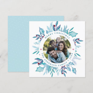 Cartes Pour Fêtes Annuelles Noël bleu   Merry Watercolor Mistletoe Photo