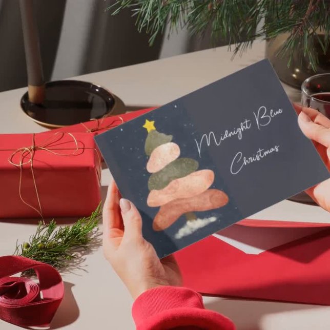 Cartes Pour Fêtes Annuelles Noël bleu nuit - Élégant arbre (Créateur téléchargé)