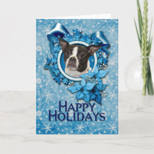 Cartes Pour Fêtes Annuelles Noël - Blue Snowflake - Boston & Rat Terrier