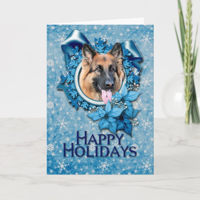 Cartes Pour Fêtes Annuelles Noël - Blue Snowflake - Chance berger allemande (Devant)