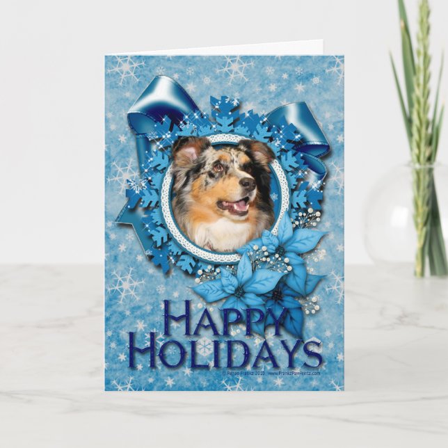 Cartes Pour Fêtes Annuelles Noël - Blue Snowflakes - Australian Shepherd (Devant)