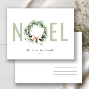Cartes Pour Fêtes Annuelles Noel Blush Vert Noël Wreath Aquarelle