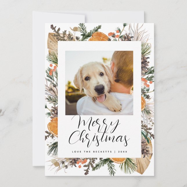 Cartes Pour Fêtes Annuelles Noël Boho séché Botanique famille photo vacances (Devant)