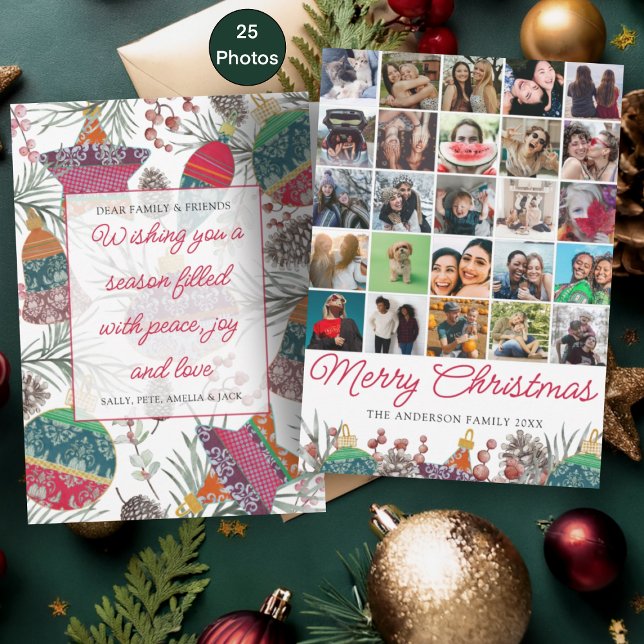 Cartes Pour Fêtes Annuelles Noël Botanciel Multi Photo Rouge & Vert (Créateur téléchargé)