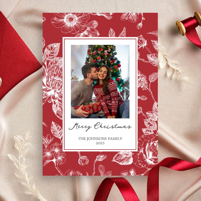 Cartes Pour Fêtes Annuelles Noël botanique (Christmas Family Holiday Card )