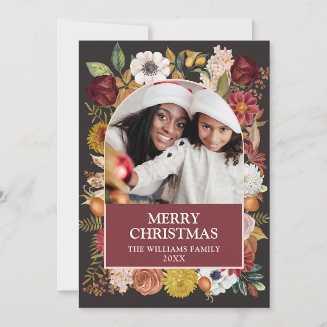 Cartes Pour Fêtes Annuelles Noël Botanique Floral 1 Arc Photo (Devant)