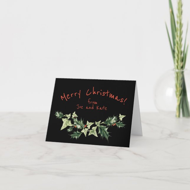 Cartes Pour Fêtes Annuelles Noël botanique Holly et Ivy personnalisé (Devant)