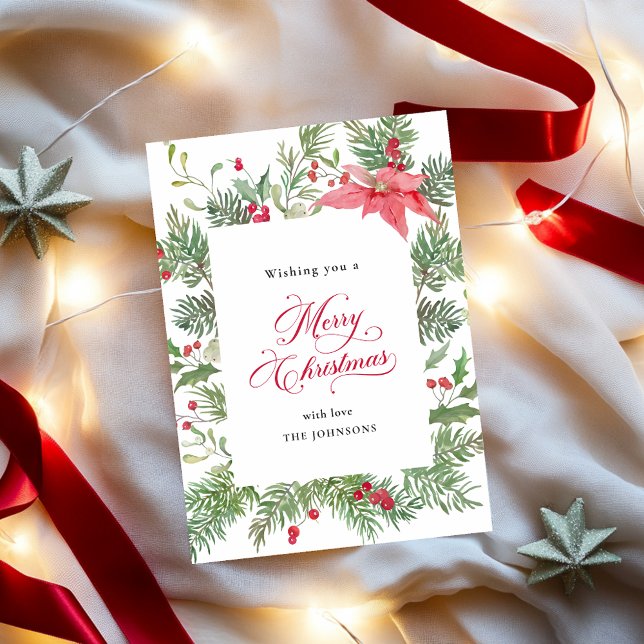 Cartes Pour Fêtes Annuelles Noël botanique Poinsettia, Pine & Holly (Créateur téléchargé)