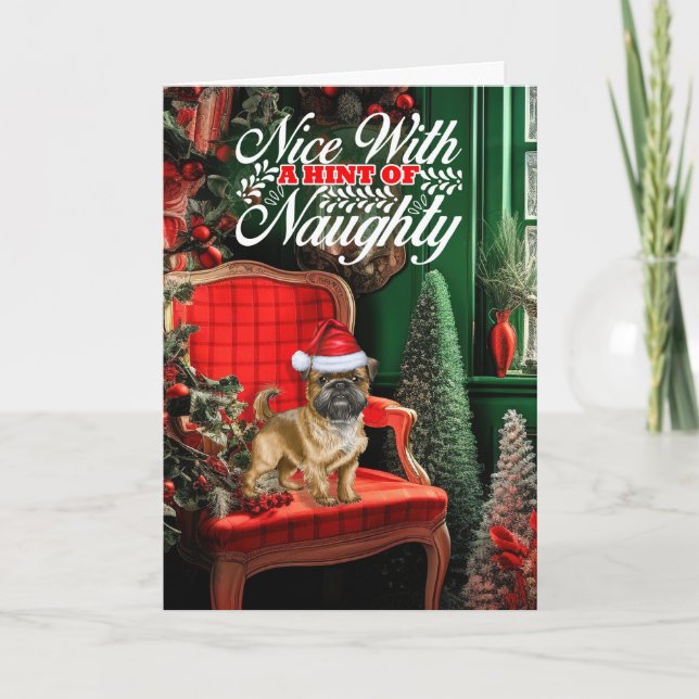 Cartes Pour Fêtes Annuelles Noël Bruxelles Griffon Chien Naughty ou Nice (Devant)