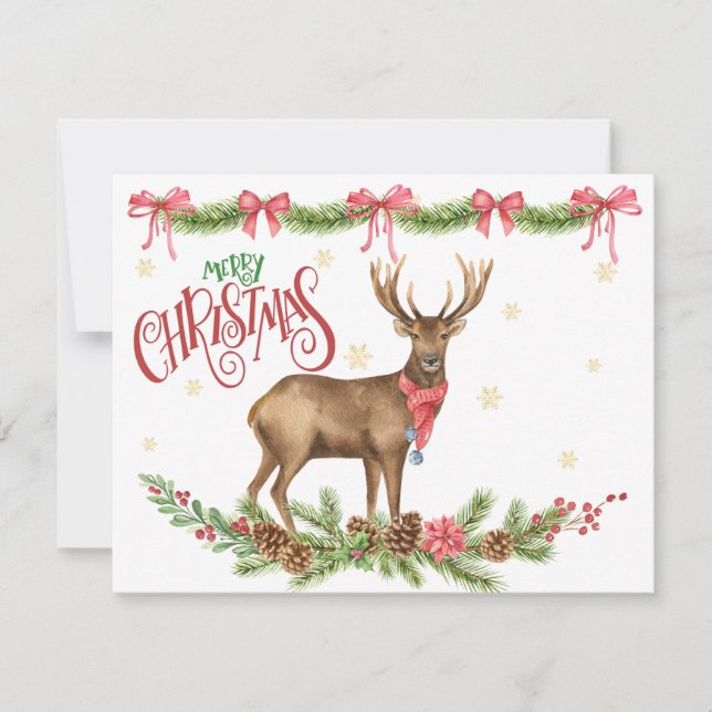 Cartes Pour Fêtes Annuelles Noël Buck Reindeer Avec Holiday Greens (Devant)