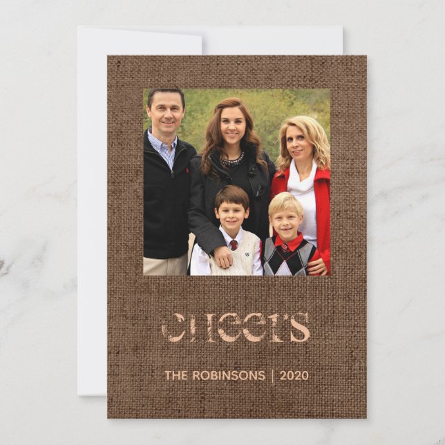 Cartes Pour Fêtes Annuelles Noël Burlap Antler Motif Photo de famille (Devant)