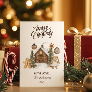 Cartes Pour Fêtes Annuelles Noël Cabane en Pain d'Épices Rustique