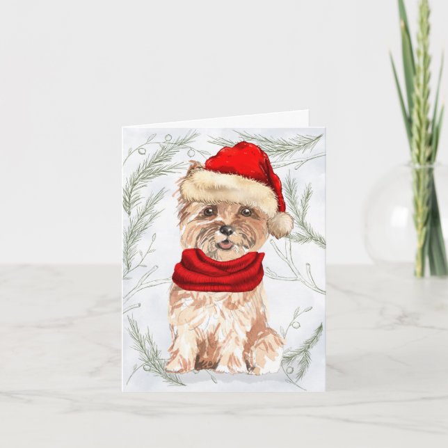 Cartes Pour Fêtes Annuelles Noël Cairn Terrier Chien et pins botaniques (Devant)