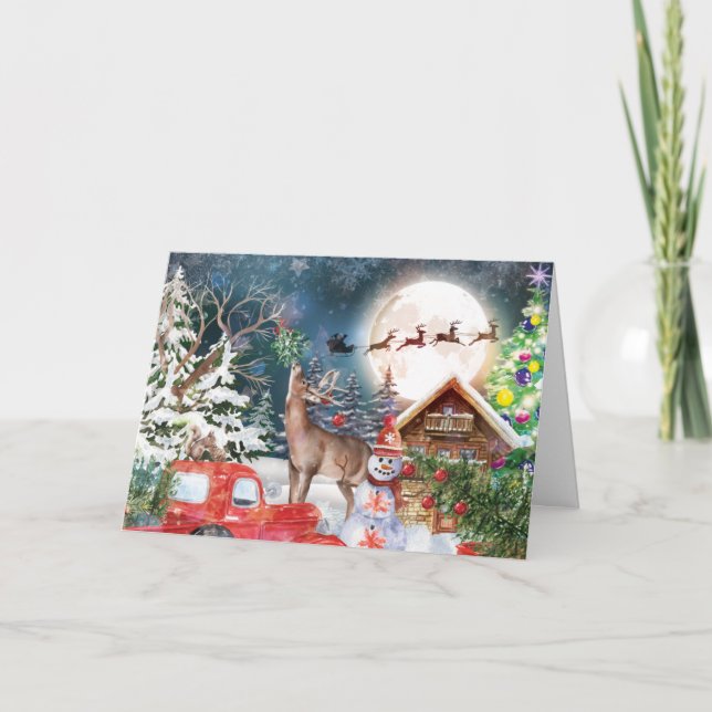 Cartes Pour Fêtes Annuelles Noël Camion Rouge Père Noël Rustique Vacances d'hi (Devant)
