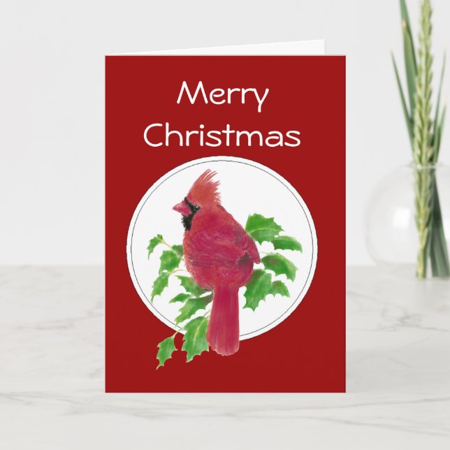 Cartes Pour Fêtes Annuelles Noël Cardinal Bird Nature Faune, Aquarelle (Devant)