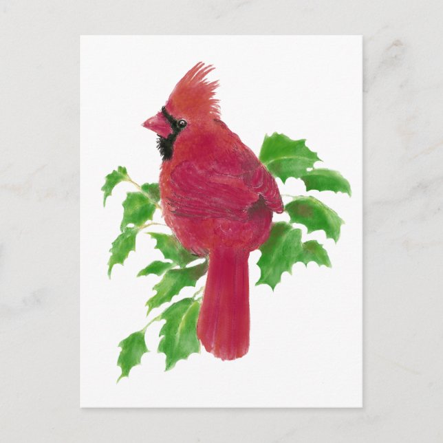 Cartes Pour Fêtes Annuelles Noël Cardinal Bird Nature Faune, Aquarelle (Devant)