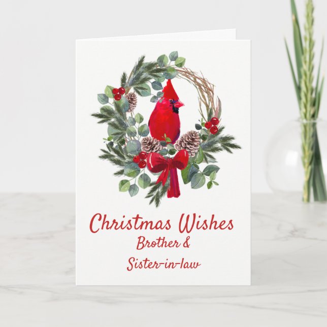 Cartes Pour Fêtes Annuelles Noël Cardinal Rouge Frère Soeur en droit (Devant)