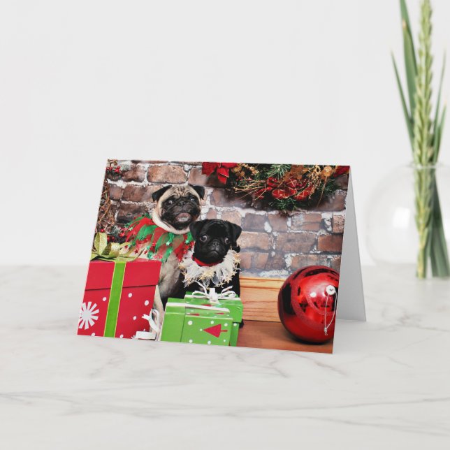 Cartes Pour Fêtes Annuelles Noël - Carlin - Daisy Mae et Lily Lou (Devant)