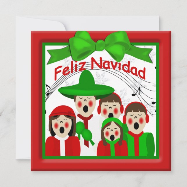 Cartes Pour Fêtes Annuelles Noël Carolers Mexicains Famille Cinq voeux (Devant)
