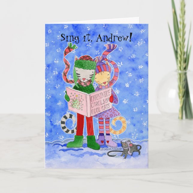 Cartes Pour Fêtes Annuelles Noël Caroling Chats Cool Noms personnalisables (Devant)