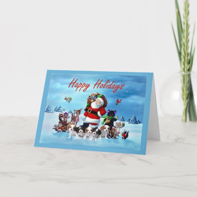 Cartes Pour Fêtes Annuelles Noël cavalier Père Noël Anim d'épagneul du Roi (Devant)