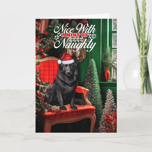 Cartes Pour Fêtes Annuelles Noël Chien de Noël Belge Naughty ou Nice (Devant)