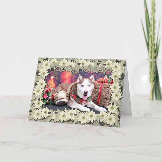 Cartes Pour Fêtes Annuelles Noël - chien de traîneau sibérien - ami (Devant)