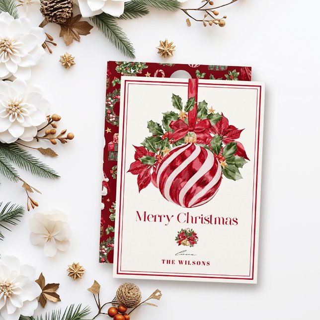 Cartes Pour Fêtes Annuelles Noël classique de l'ornement rouge (Créateur téléchargé)