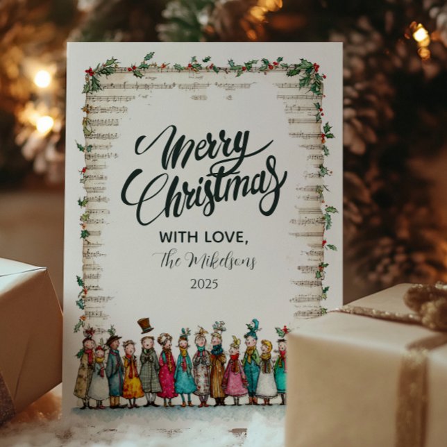 Cartes Pour Fêtes Annuelles Noël classique Holly et Carolers (Créateur téléchargé)