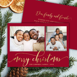 Cartes Pour Fêtes Annuelles Noël Collage de 2 Photos Rouge Écriture Or Élégant
