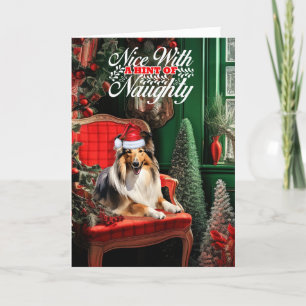 Cartes Pour Fêtes Annuelles Noël Collie Dog Naughty ou Nice