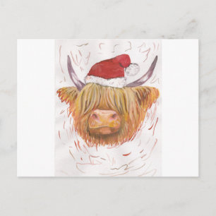 Cartes Pour Fêtes Annuelles noël coo vache Highland avec Casquette de Noël