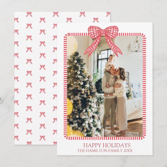 Cartes Pour Fêtes Annuelles Noël Coquette Bow Photo Grandmillennial (Devant / Derrière)