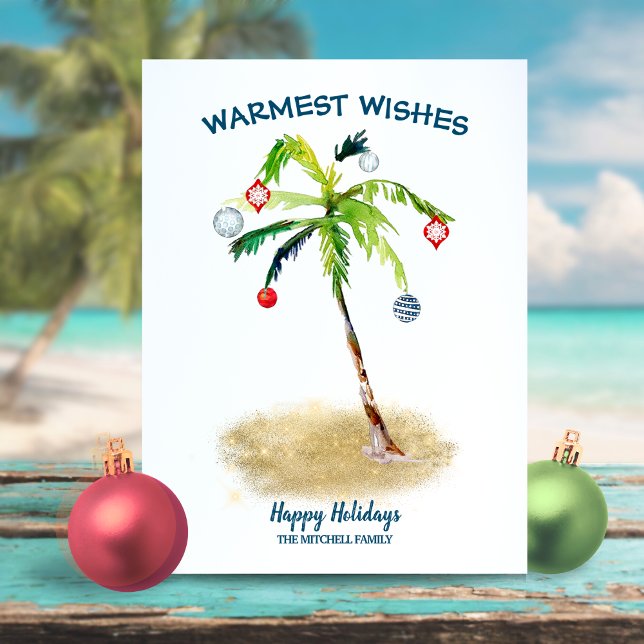 Cartes Pour Fêtes Annuelles Noël côtier | Chaleureux Voeux Palmier Tropical (Créateur téléchargé)