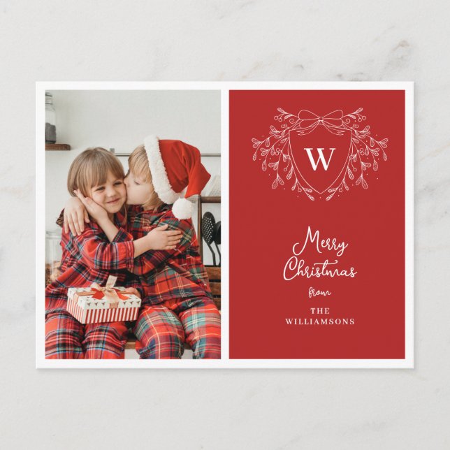 Cartes Pour Fêtes Annuelles Noël crête festive rouge & blanc photo (Devant)