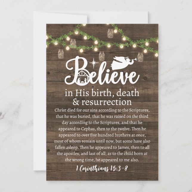 Cartes Pour Fêtes Annuelles Noël Croire Jésus Nativité Bois rustique (Devant)