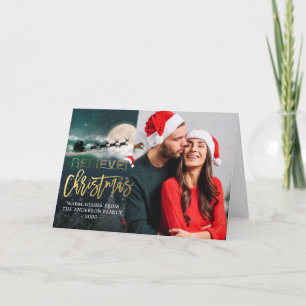 Cartes Pour Fêtes Annuelles Noël CROYER Reindeer Sleigh Santa Hat Photo