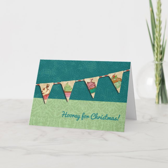 Cartes Pour Fêtes Annuelles Noël cupcakes beignets drapeau fête culinaire (Devant)